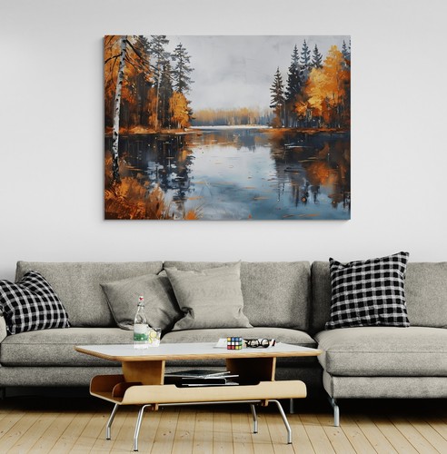 Forest lake landscape canvas - forest,