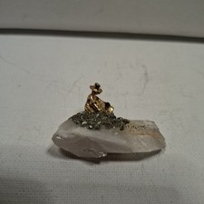 Lucky Pixie Vintage Tiny Brass Figure On Stone Good Luck Lucky Charm