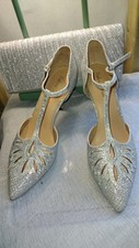 ROLAND CARTIER NEW SILVER SHIMMER DIAMANTE SPRINKLED SHOES & MATCHING BAG UK 7 