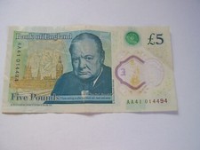 AA41 Bank Of England £5 Five Pound Note QUEEN'S HEAD Plastic/Polymer AA41 014494