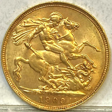 AUSTRALIA 1909 S  GOLD SYDNEY SOVEREIGN RARE Key Date Low Mint CHOICE UNC #01