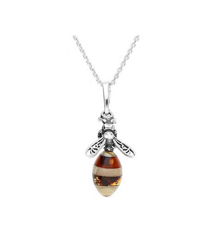 Baltic amber bee pendant - amber,
