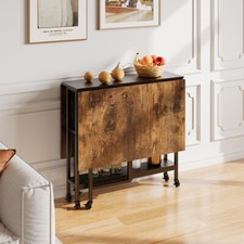 Rolling Drop Leaf Dining Table Folding Kitchen Table with Open Shelves & Wheels