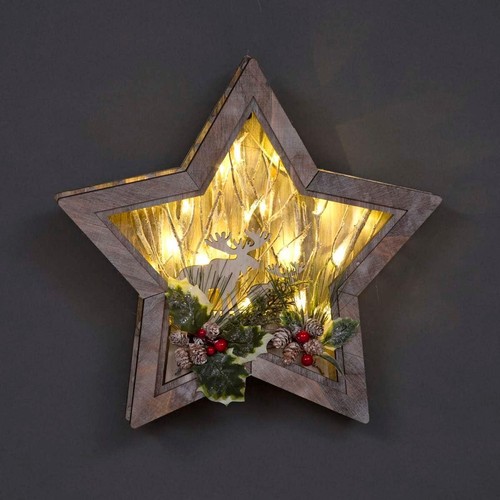 Wooden reindeer scene led - wooden,