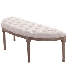 French Vintage Half-Circle Ottoman Bed End Accent Bench Brushed Wood Tufted Seat
