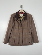 Joules Tweed Field Coat Jacket Size UK 14 Toad Brown Wool Check Country Hacking