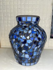 Glass Mosaic Vase Blue Studio Handmade Bohemian Arty Contemporary 8”