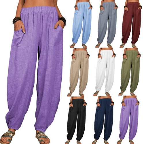 Women cotton linen trousers - cotton,