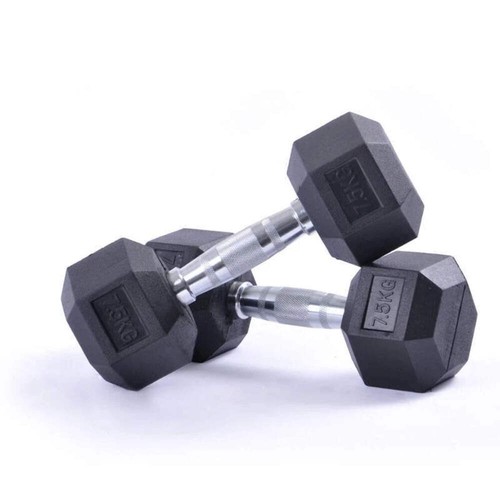 Rubber hex dumbbell pair - rubber,