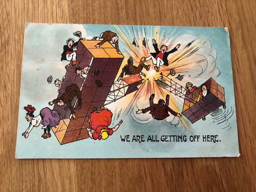 1909 comic plane postcard - bi,
