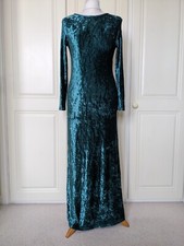 Monsoon Twilight Vintage Green Velvet Evening Maxi Dress 1990 Y2K Size 12 