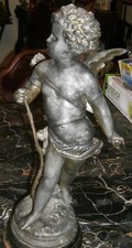   Antique  Spelter Cupid  Statue Cherub with Stylus