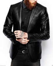 MENS BLACK BLAZER REAL GENUINE LEATHER COAT JACKET CLASSIC STYLISH SOFT LEATHER