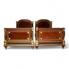 Pair Of Antique French Mahogany & Ebonised Beds With Ormolu Mounts C.1880