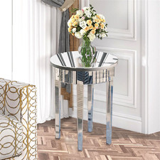 Glass Mirrored Side Table Easy Assembly End Table for Living Room and Bedroom UK