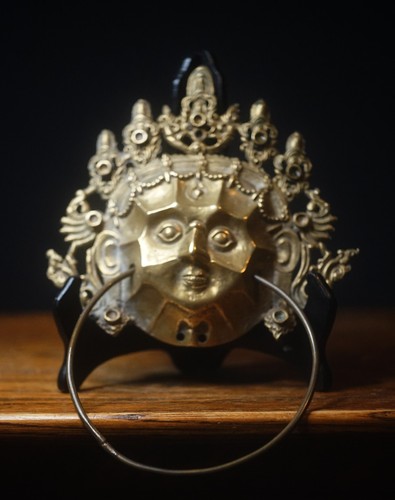 Vintage brass ritual mask - vintage,