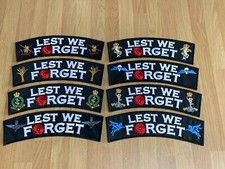 Lest We Forget Poppy Rocker - Embroidered - Various Military Sew On BACK Patch