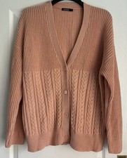 Boohoo Womens Peach Long Sleeved V-Neck Button Front Soft Knit Cardigan SIze L