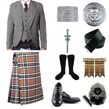 Men Argyle Kilt Jacket Outfit Scottish Traditional 8Yard Kilt Set Highland Dress