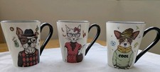 Set of 3 Mugs -   Hipster  Dogs and Cat -  Signature Housewares