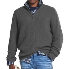 Mens Ribbed Jumper Sweater Pullover Quarter Zip Crew Neck Warm V-Neck Jacket NEW