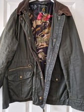 Joules Balmoral Faux Wax Jacket UK20 Green Cord Collar Country Lined Coat