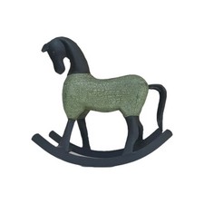 Metal Rocking Horse Figure Black /Green HandMade Equestrian Primitive Art 13"