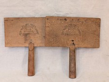 Antique Primitive Wool Carding Paddles Whittmore's Mass. Old Advertising!