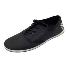 Henleys Mens Milo Black Canvas Flat Lace Up Plimsolls Trainers Size UK 8 New