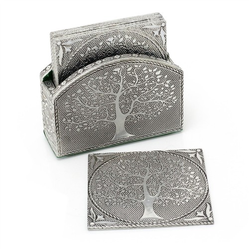 Set silver embossed tree - of,