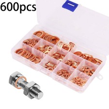 600pcs Assorted Solid Copper Car Engine Washers Crush Seal Flat Ring Gasket Set