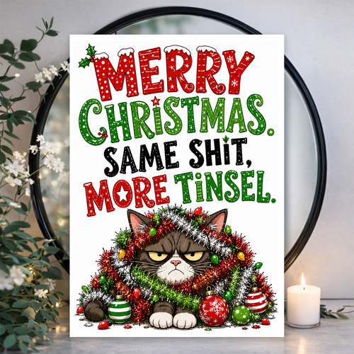 Funny rude christmas - card, cat