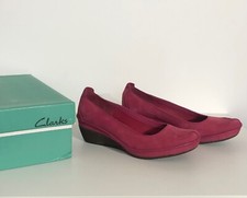Clarks FOREST LAGOON WEDGES RASPBERRY PINK , NUBUCK , UK 5.5 D 