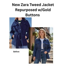 Zara Blue Tweed Belted Jacket