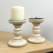 Candle Holders Set of 2 for Pillar Candles Sticks Vintage Wooden Home Decor D4