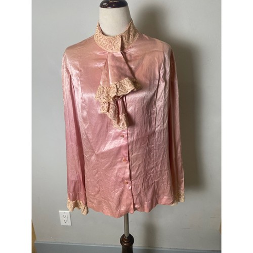 Vintage 70s pink satin jabot - vintage,