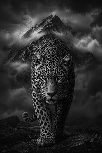 Black white leopard mountain - white,