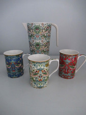 William Morris Strawberry Thief Bamboo Drinks Jug & 3 Leonardo China Mugs