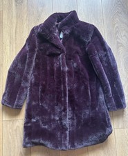 Centigrade Faux Fur Swing Coat In Plum Pockets Glamorous Panelled Effect Size S