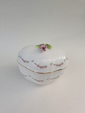 Alexander Fine Bone China Trinket Box White Gold Trim Edging Pink Rose 