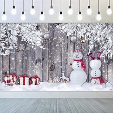 Christmas Canvas Wood-Style Fabric Backdrop, Winter Photography Background Wi...