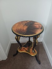 Unique occasional table hand painted black gold marble. Artisan. Classic style