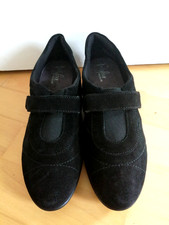 VGC M&S FOOTGLOVE Size 4.5 Wide Fit Black Suede Leather Slip On Comfort Shoes