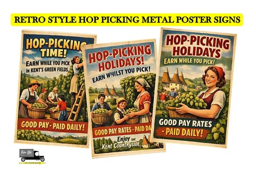 Hop picking metal poster - hop,