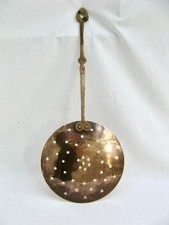 Chestnut roaster Open flat brass roasting pan 17" long with hanging loop  Shiny