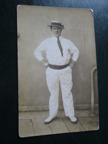 Postcard man wearing - of, boater