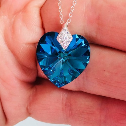 925 silver blue heart necklace - silver,
