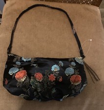 H&M BLACK M/COLOURED FLOWER SILKY FEEL SMALL SHOULDER BAG,BRAND NEW £27.99