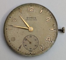 Vintage Working Buren Grand Prix Swiss 17 Jewels Watch 381 Movement & Dial Face