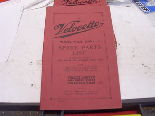 Velocette spare parts list - spare,